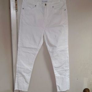 Loft frayed hem high rise skinny jeans.